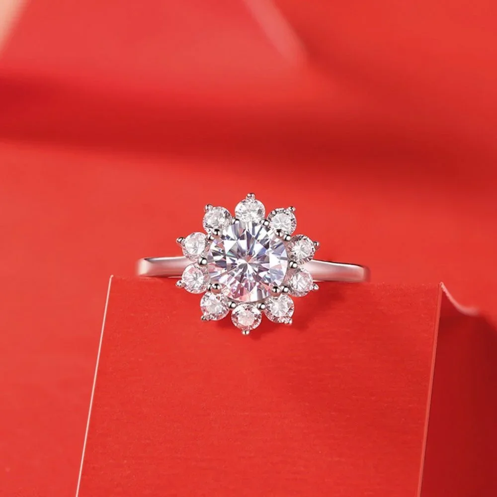 Certified 1ct. t.w. Moissanite Diamond Sunflower Ring NEW